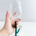Modern Vintage Wine Goblet Elegant High Borosilicate Glass Teal Stem with Floral & Leaf Accents Customized Logo