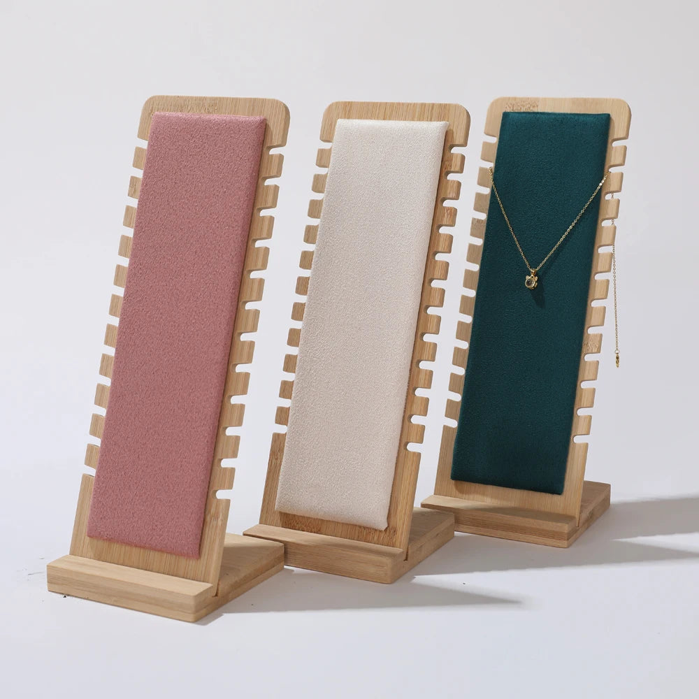 Custom Logo Novelty Wooden Necklace Stand Bust Pendant Bracelet Jewelry Display Stand Wood Leather Surface