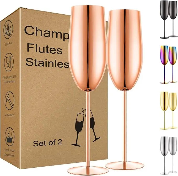 Stainless Steel for Flute with Long Handle 2 Pieces 260ml Capacity Classic Style Reusable for Wedding and Party