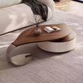 Contemporary Small Space Coffee Table - Solid Wood Leaf Design Saddle Leather Finish