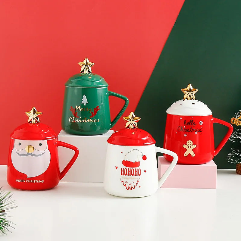 2024 Christmas Gift Ceramic Tea Cup Coffee Juice Santa Claus Ceramic Mug White and Red Milk Coffee Cup