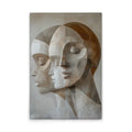 Made In Germany - Home Decor Canvas Picture Faces Shapes Modern - Wall Painting Mural In Beige And Grey - Stretcher Frame Art