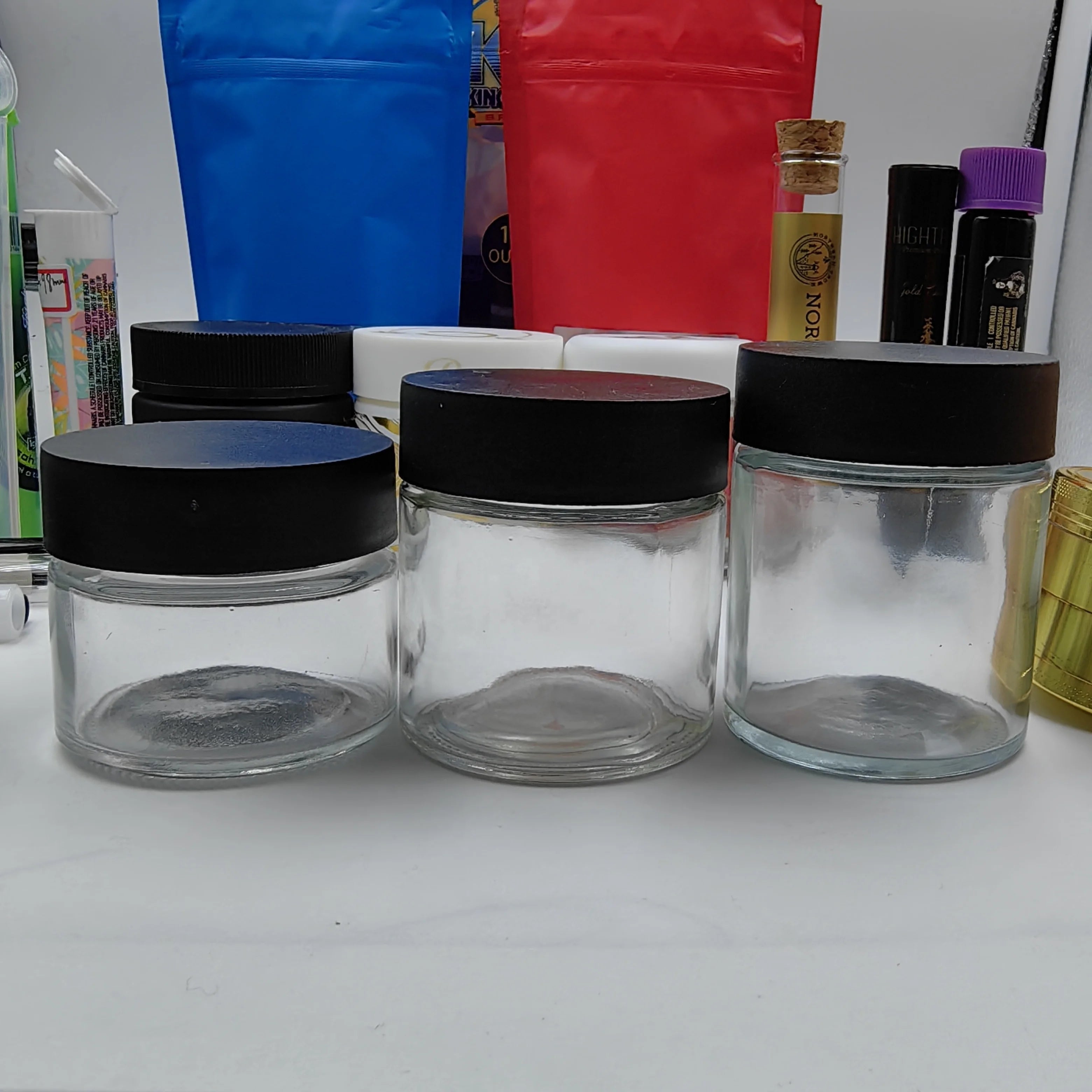 CR Custom 1oz 2oz 3oz 4oz Stash Jar Smell Proof Flower Glass Storage Container Child Resistant Packaging Child Proof Glass Jar