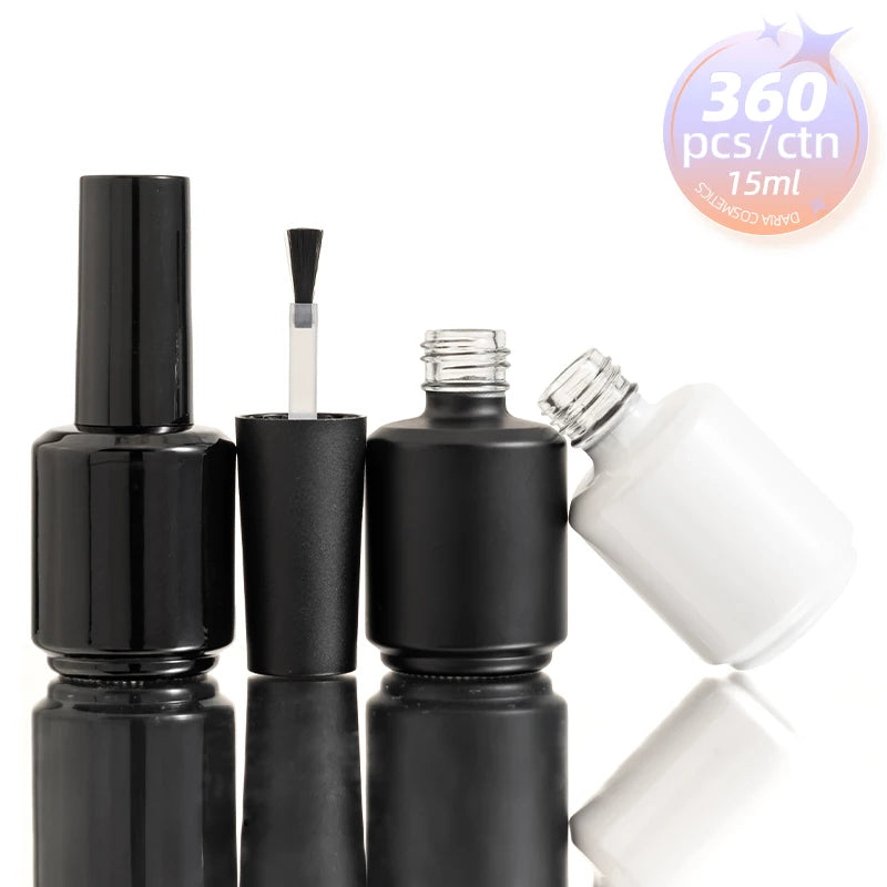 15ml Round Gel Polish Glass Bottle Empty Nail Bottle for Branding Available in Glossy/Matte Black and White
