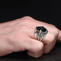 Turkish-Made Azuris VALKH1990 925 Sterling Silver Men's Ring Original Ottoman Style with Natural Stone Fine Jewelry