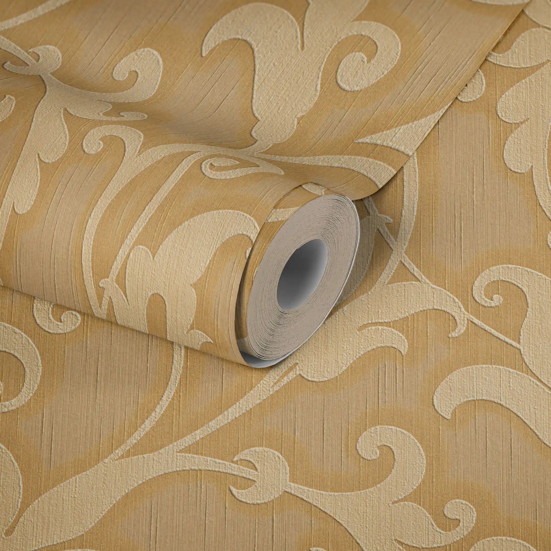 Made in Germany - Sale Wallpaper Rolls Damask Victorian Orange Gold Yellow Non Woven Wallpaper Stock Clearance - 1005 x 053 m