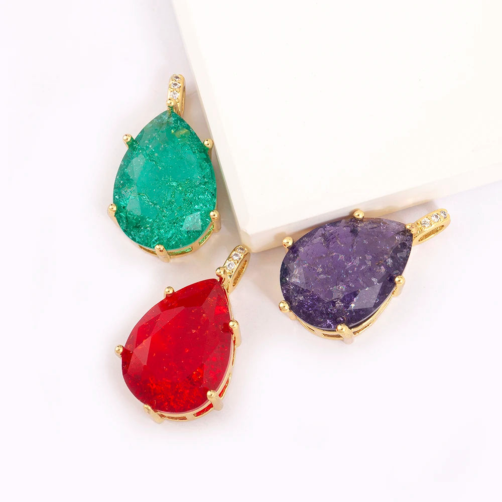 Gold Plated Teardrop Gemstone Pendant Collection with Emerald Designs for Luxury Jewelry Making Wholesale Accessories