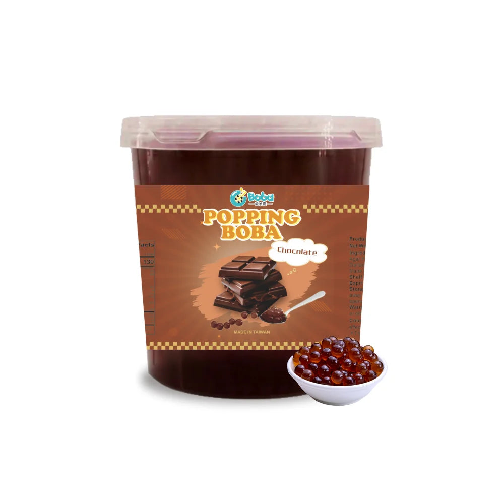 KEIFU-Chocolate Popping Boba Pearl Juice Ball Instant Bursting OEM/ODM for Bubble Tea Drink Topping 3.2kg Black Ready-to-Eat
