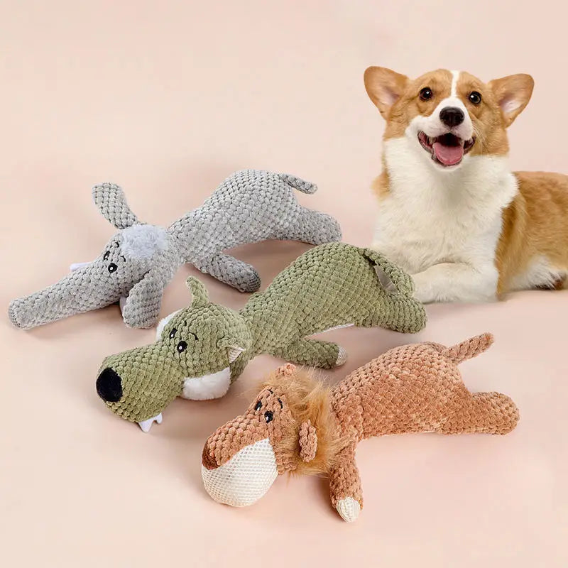 Wolf Lion Elephant Durable Crinkle Squeaky Plush Dog Puppy Chew Toys for Teeth Toy Animal
