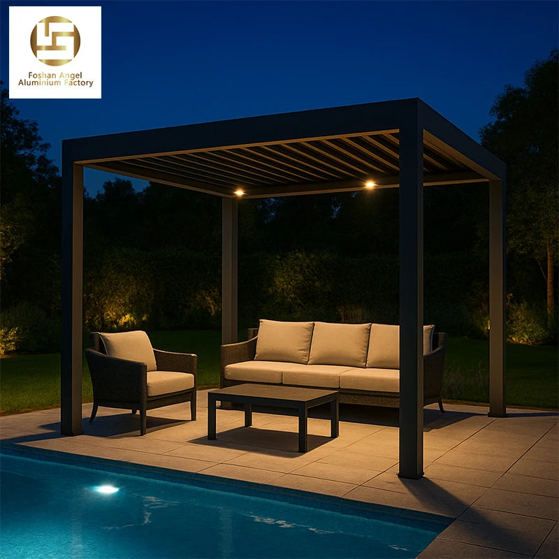 Heavy-Duty 10x10 Outdoor Aluminum Louvre Pergola with Motorized Option LED Lighting Modern Design for Balcony & Backyard Use