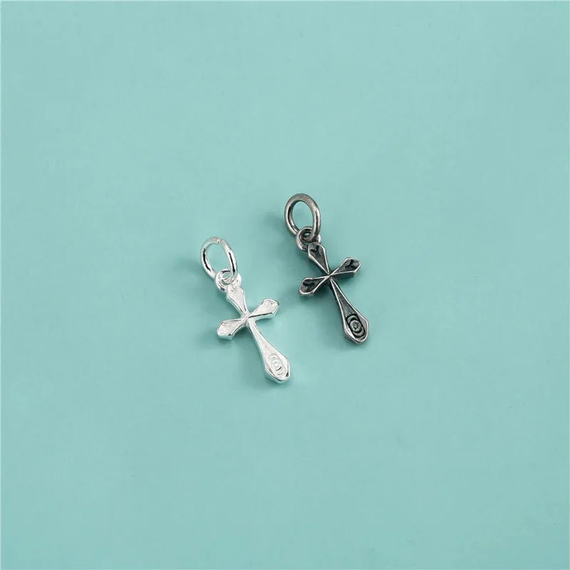 Real 925 Sterling Silver Fashion Pendant Cross Charms Handmade DIY Accessories Fine Jewelry Wholesale
