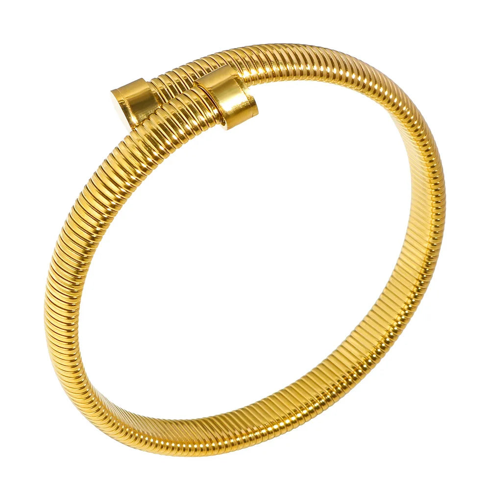 Fenyi Wholesale Fashion Electroplating 18K Personality Simple High-end Open Thread Stainless Steel Bracelet for Men and Women