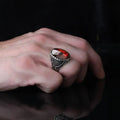 Azuris Turkey 925 Sterling Silver Men's Ring Ottoman Style Natural Black Stone Model VALKH1446