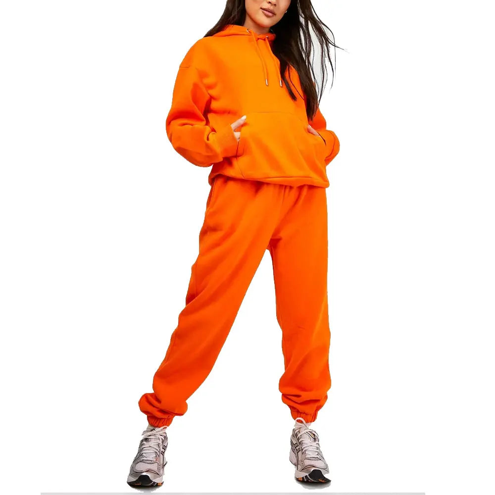 Custom Logo French Terry Bodysuit Tracksuits Two Piece Long Pant Hoodie Set Outdoor Wear 2 Piece Set for Women