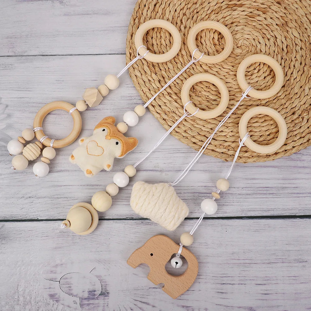 Creative Kids' Room Decor Hanging Ornaments Cotton Elephant and Embroidered Fox Five-Piece Set for Play Gym