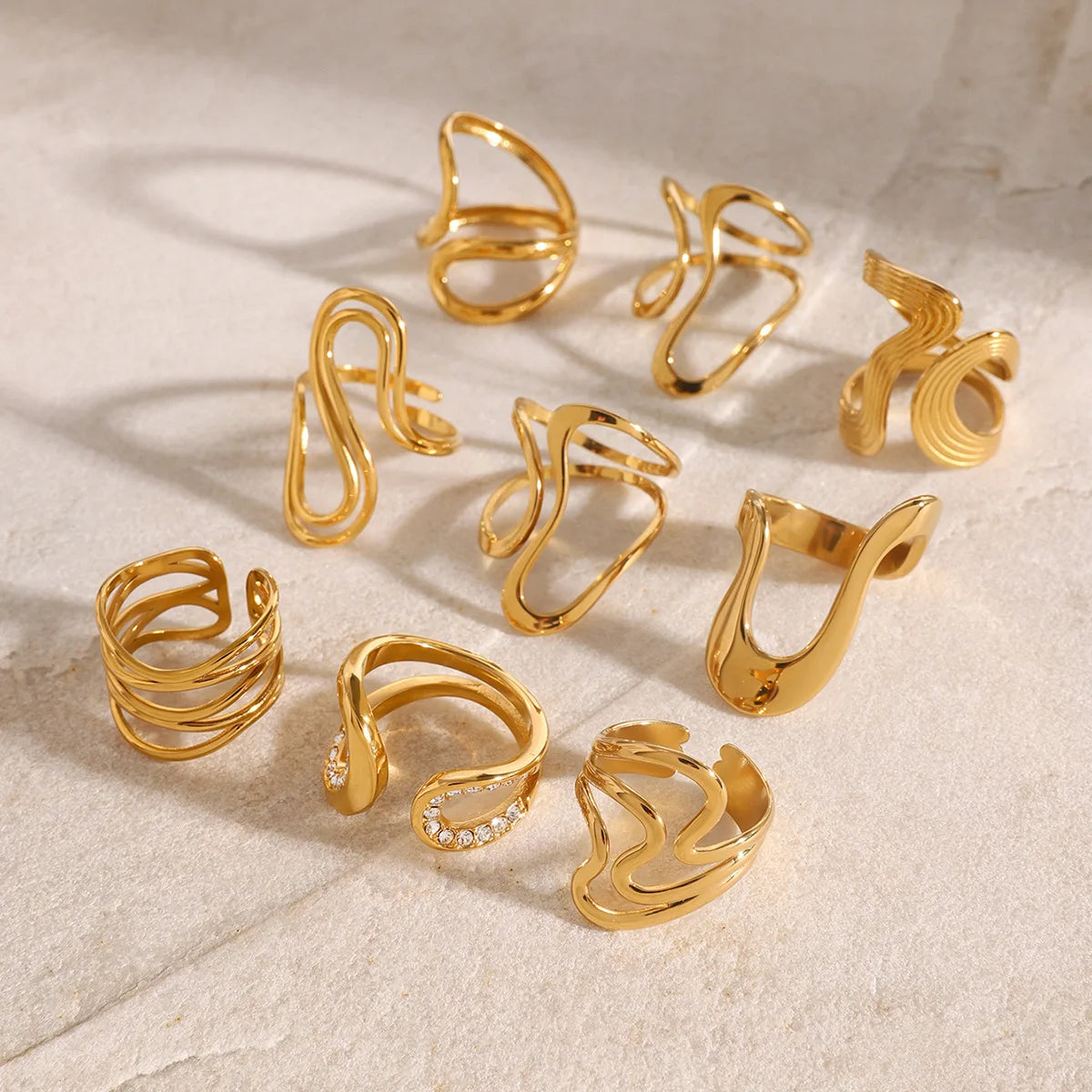 Fenyi Wholesale Jewelry High-end Waterproof Fashion Retro Stainless Steel Gold Exaggerated Geometric Ring for Women