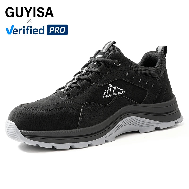 GUYISA Leisure Series Microfiber Upper European Standard Steel Toe Rubber Sole New Style Yellow-brown Safety Shoes MegaBDM