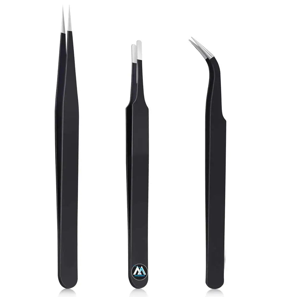 High Precision Stainless Steel Lash Tweezers Set for Classic & Mega Volume Eyelash Extensions