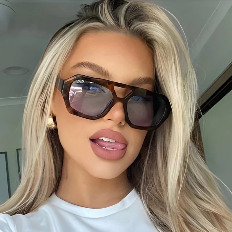 Luxury Designer Wholesale Retro Large Irregular Shades Sunglasses Women 2024 Double Bridge Sun Glasses Lunettes