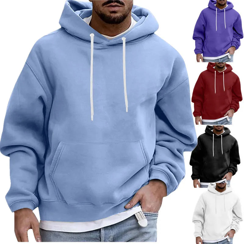 Bangladesh China Factory Price Custom Logo Embroidery Solid Color Casual Fleece Pocket Men's Hooded Sweatshirt