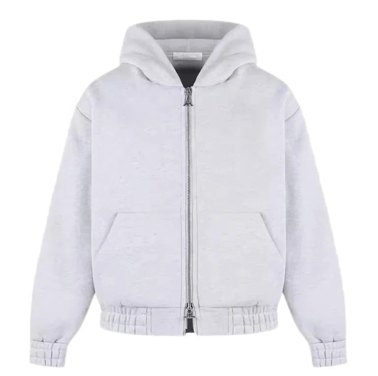OEM Custom 420GSM Heavyweight Hooded Embossed Full Zip up Hoodie for Men 100% Cotton Autumn Season Solid Pattern