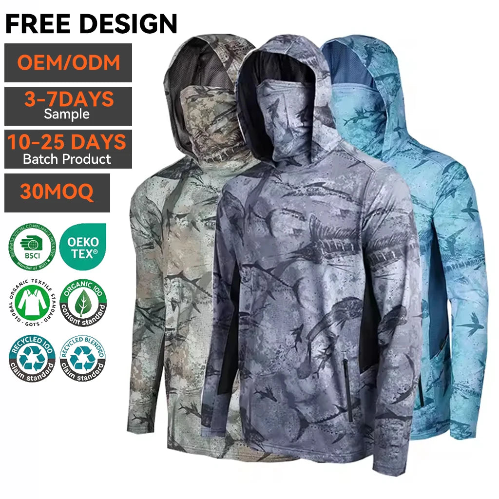 OEM Wholesale Outdoor Sports Fishing Shirt Long Sleeve Quick Dry Breathable Sun Protection UPF50 Fishing Shirt Fishing Wear