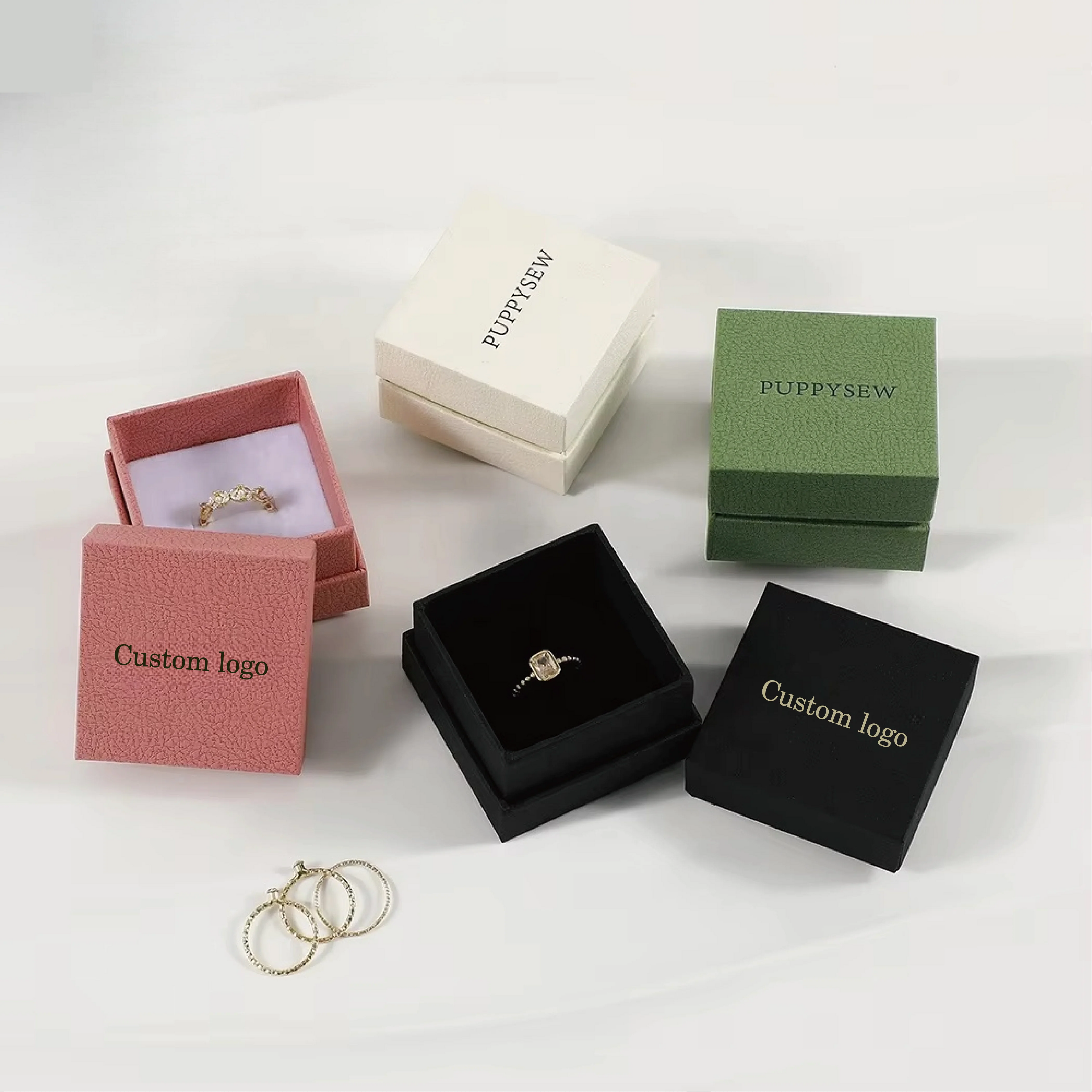Custom logo 6*6cm Jewelry Packing Lid Box Eco Friendly Texture Paper Cardboard Handmade Gift Box Ring Earring Box With Foam