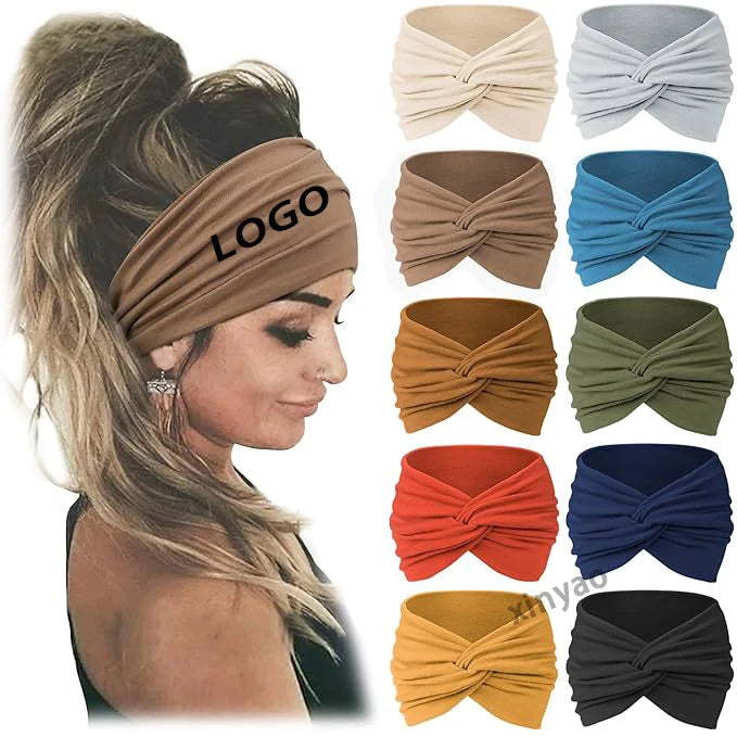 Custom Logo Women Headbands African Wide Hair Wrap Extra Turban Head Bands Lady Large Sport Workout Stretch Non-slip Hair Bands