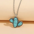Wofish Western Jewelry Silvertone Bold Turquoise Angle Wing Cactus Necklace