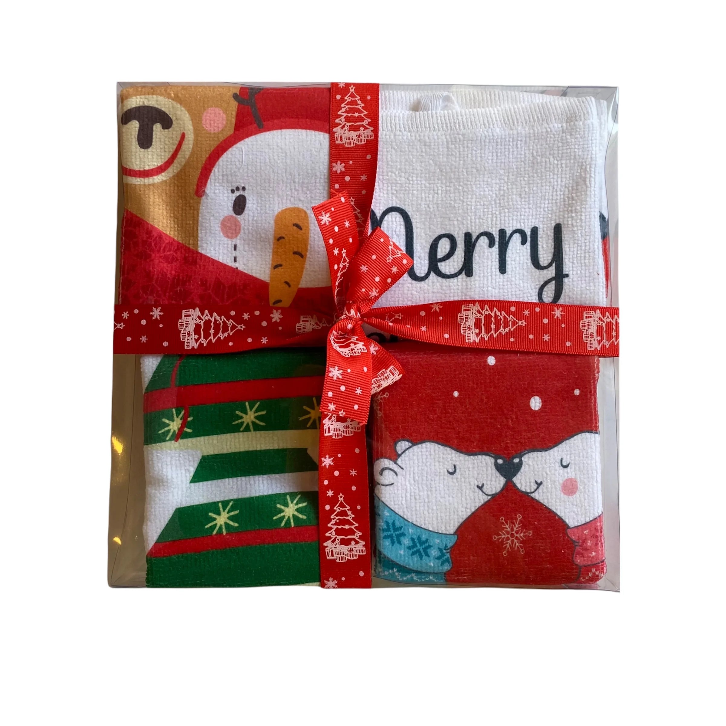 Christmas Kitchen Towel Set 4 Piece Polyester/Cotton Abstract & Geometric Printed Hand Towels Quick-Dry for Holiday Decor