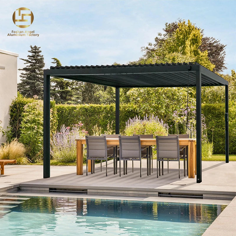 Luxury Motorized Style Aluminum Bioclimatic Pergola Automatic Screen Sun Protection Louvre Pergola Aluminum for Patio Pergolas