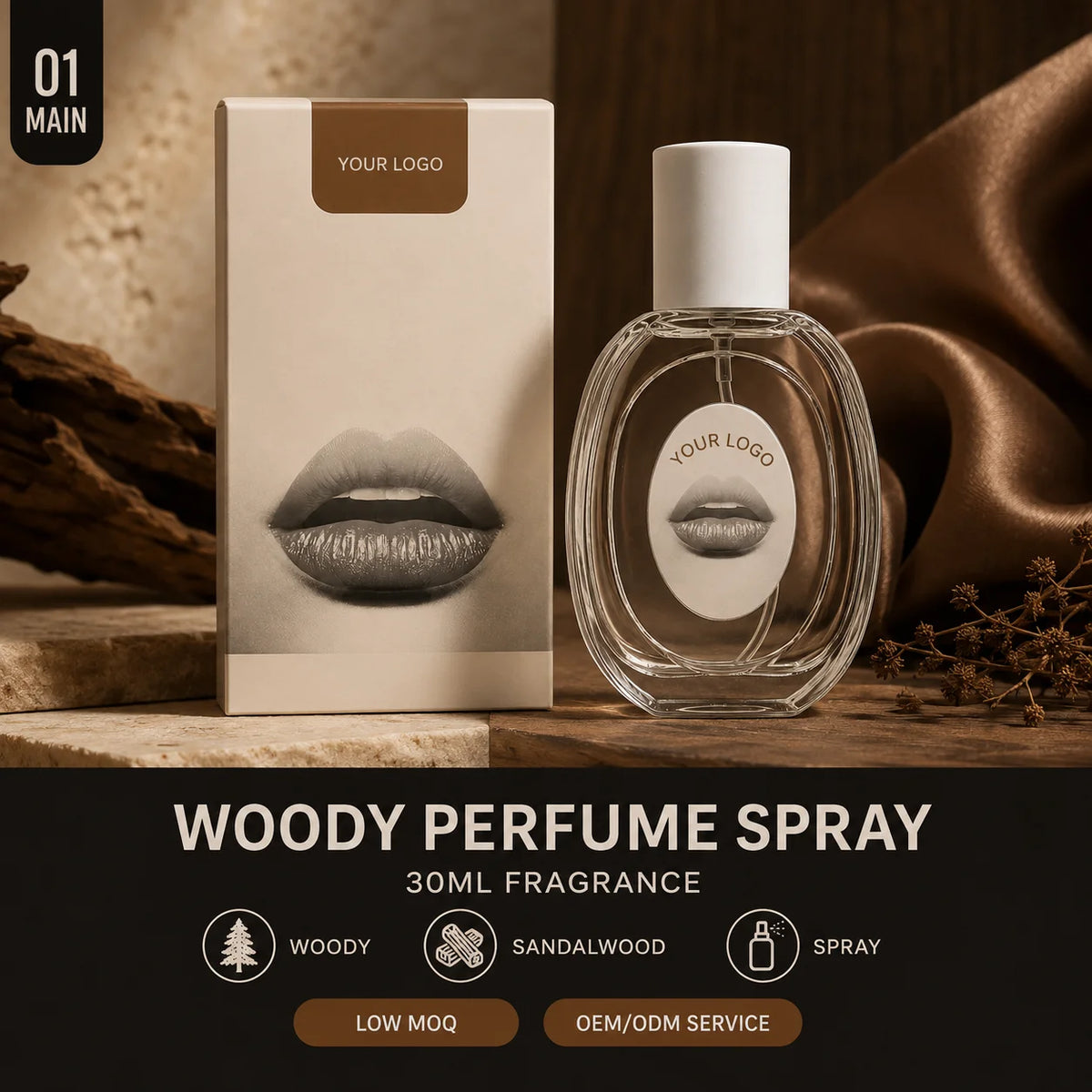 Low MOQ Long Lasting 30ml Woody Sandalwood Eau De Parfum Luxury Perfume Spray Glass Bottle Private Label OEM/ODM MegaBDM