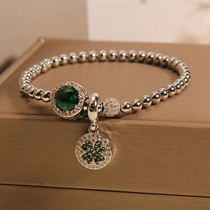 Stylish Women's Bracelet Unique and Luxurious Design Featuring Delicate Micro-Set Green Beads a Refined Bracelet Perfect