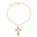 J&D Vintage Imitated Pearl Beaded Necklace for Women Trendy Lady Large Cross Pendant Necklace Fashion Jewelry Gift