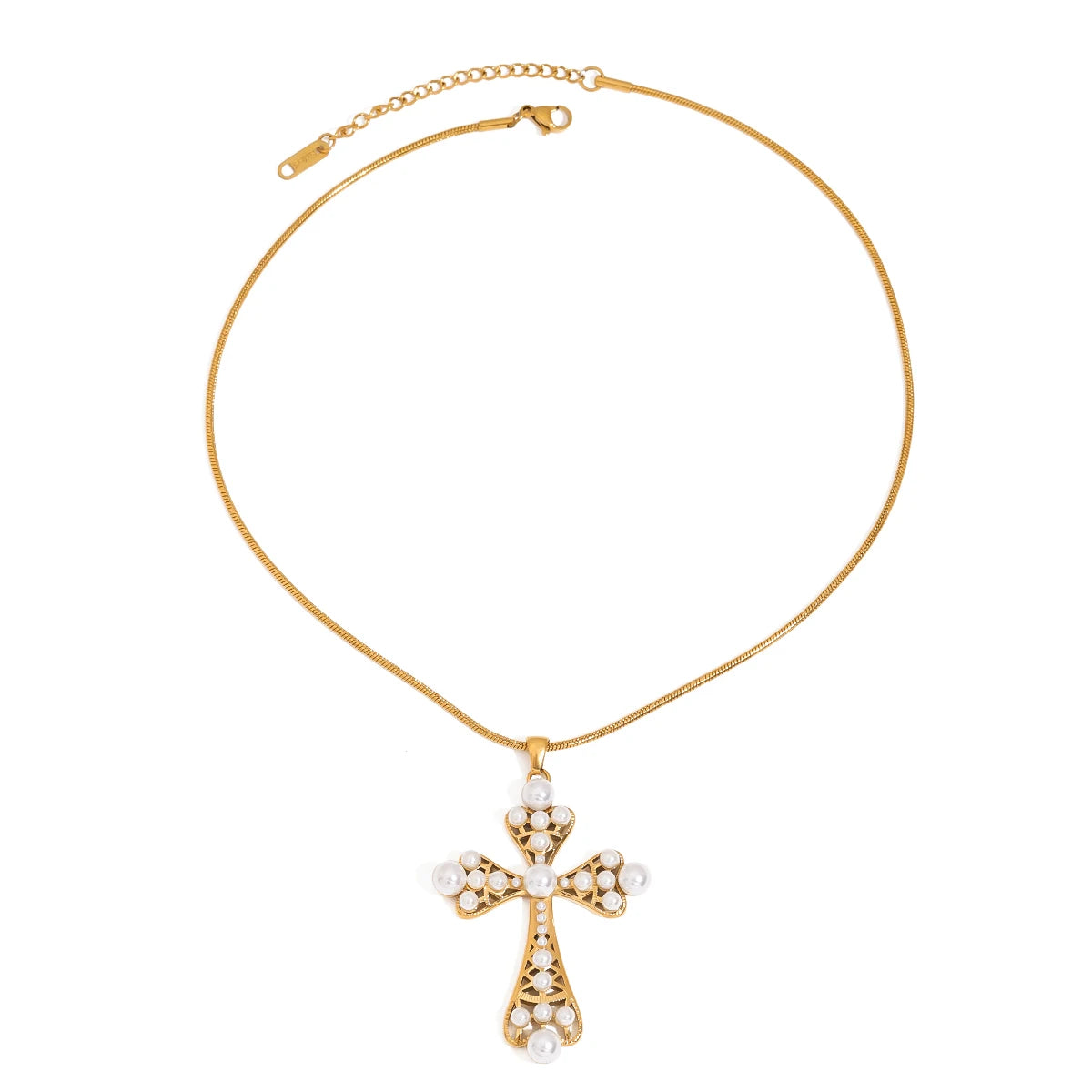 J&D Vintage Imitated Pearl Beaded Necklace for Women Trendy Lady Large Cross Pendant Necklace Fashion Jewelry Gift