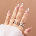 Acrylic Nails 24Pcs Factory Wholesale White Line Press on Nails With Nail File Packaging Box