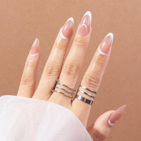 Acrylic Nails 24Pcs Factory Wholesale White Line Press on Nails With Nail File Packaging Box