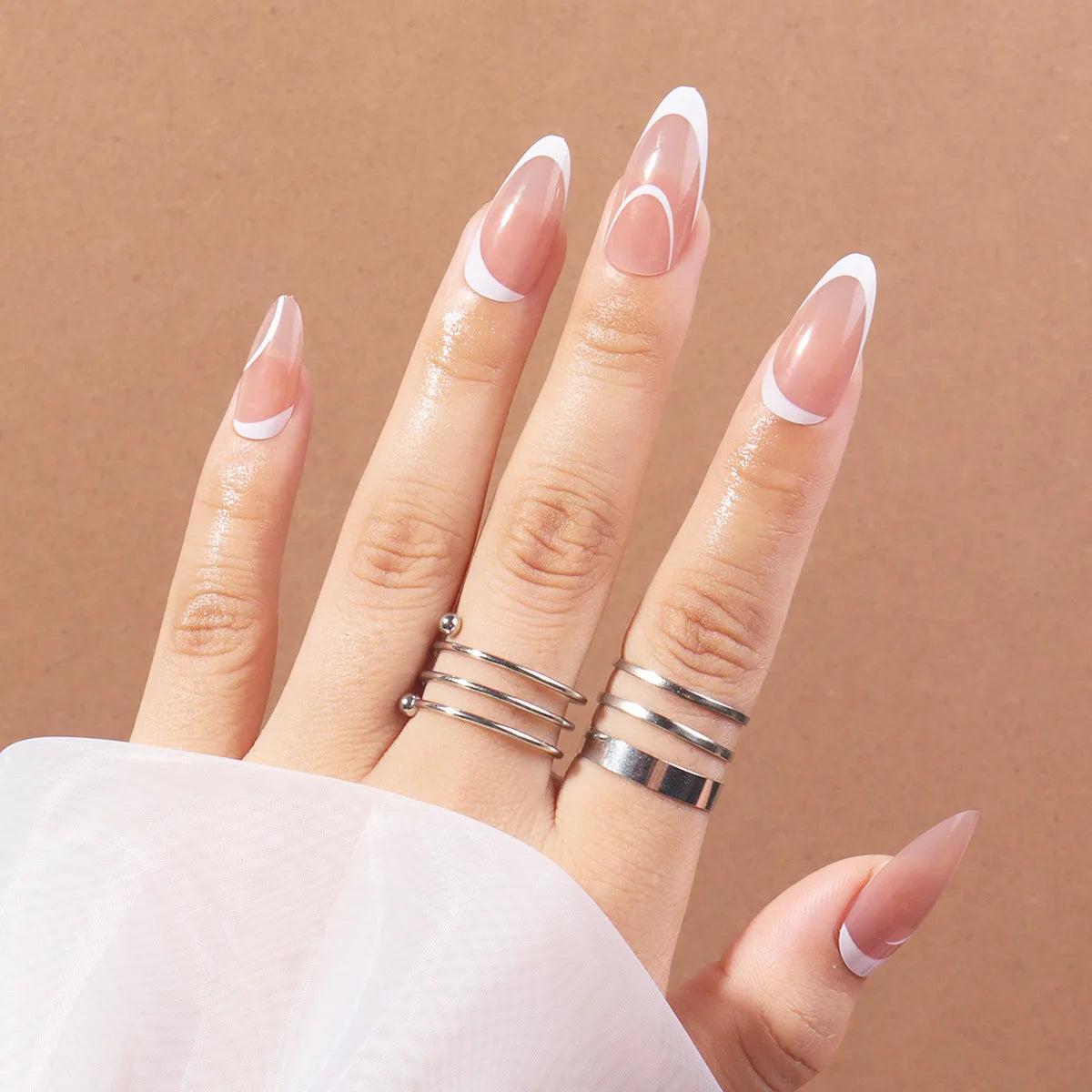 Acrylic Nails 24Pcs Factory Wholesale White Line Press on Nails With Nail File Packaging Box