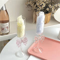 Handmade 160ml Modern Design for Champagne Flute Customized Glass with Elegant Bowknot on the Stem