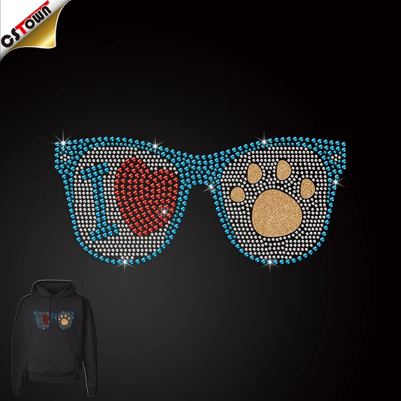 2024 New Arrivals Sunglasses Bling Wholesale Rhinestone for T-Shirt Iron on Rhinestone Transfer Designs