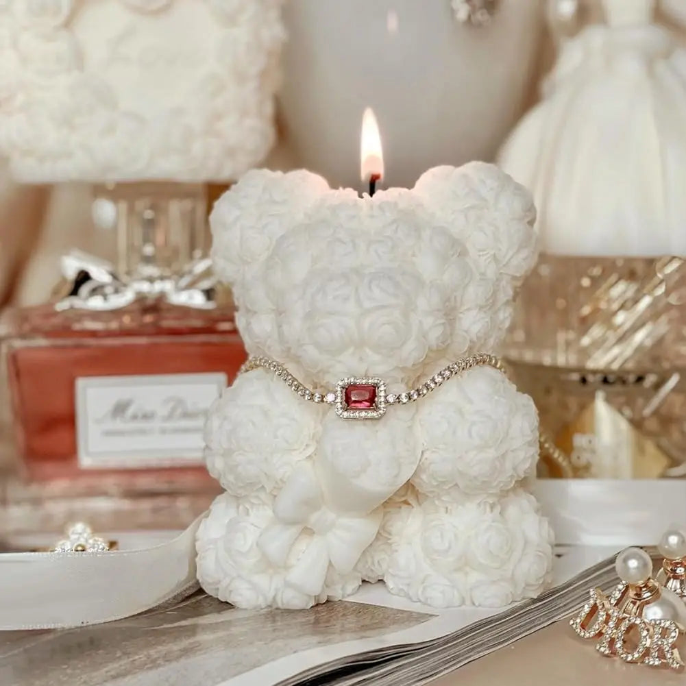 L Size Bouquet Bear Candle Valentines Day Molds for DIY Resin Teddy Bear Crafts Plaster Figurines and Home Decor