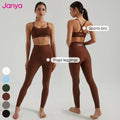 Janya Women's High Waist Gym Fitness Set Breathable Yoga Leggings & Sports Bra Adjustable Straps Solid Top Yoga Set for Adults