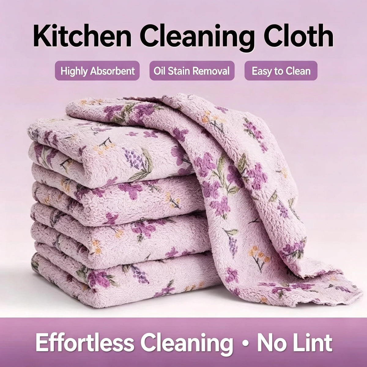 Flower Print Coral Velvet Kitchen Cleaning Cloth Super Absorbent Reusable Dish Towel Household Cleaning Rag for Kitchen MegaBDM