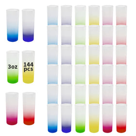 US Stocked 144pcs/ctn Sublimation Mug Suppliers 3oz Ombre Colored Glass Mugs Frosted Shot Glass with Gradient Colorful Bottom