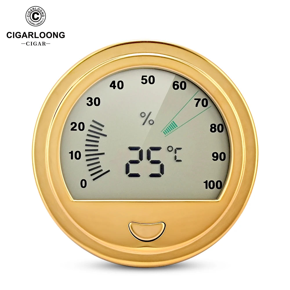 CIGARLOONG Luxury Portable Mini Silver Gold Thermoe Hygrometer Adjustable Digital for Cigar Box and Humidor Plastic