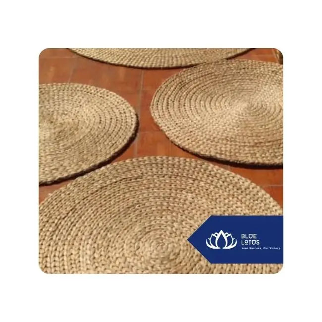 Eco-friendly Handmade Natural Brown Hyacinth Mat Rustic Look Perfect for Boho Coastal Interiors Living Room Decor Blue Lotus