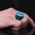 Azuris Custom Logo 925 Sterling Silver Ottoman Men's Ring with Naturel Black Stone Handmade in Turkey VALKH1505