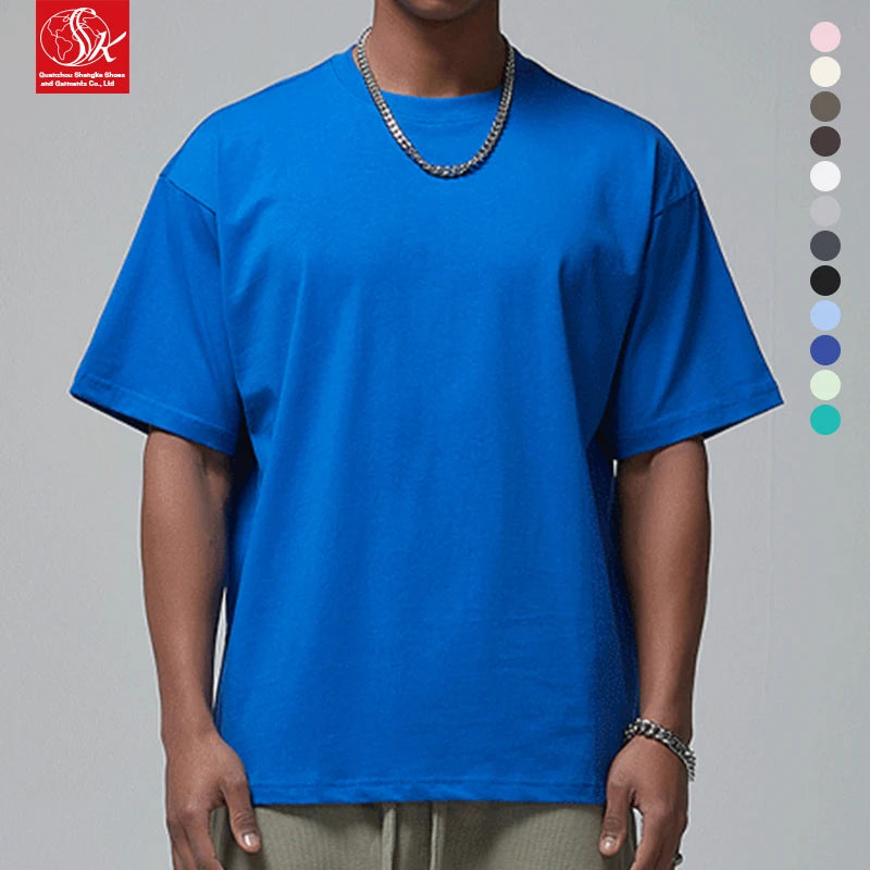 SK Men's Casual Printed T-Shirts 230gsm 100% Cotton Thick Oversized Fashionable Solid Design Silk Screen Printing Woven Fabric
