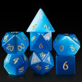 Wholesale Natural Gemstone D&D Engraved DND Polyhedral Dice Handmade Stone 16mm Set Tabletop Games Blue Cat's Eye Metal Box