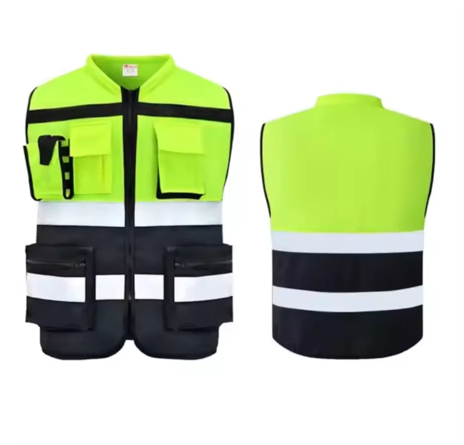 Customizable Logo Zipper Closure High Visibility Waterproof Reflective Winter Safety Vest Guard Use Clothing Gear with Pockets
